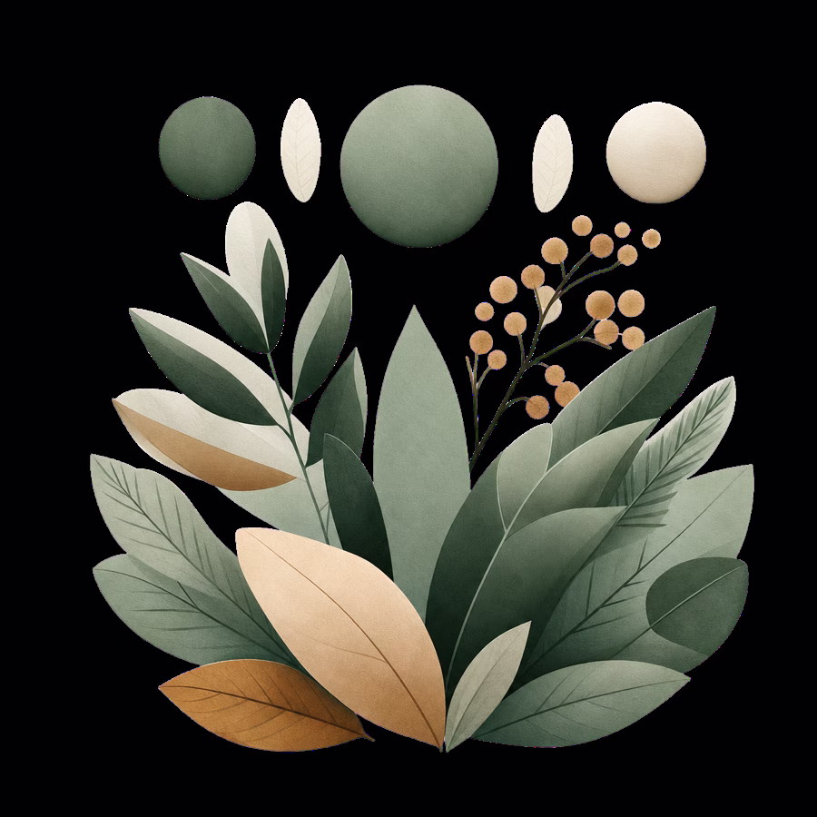 Composition botanique aux tons verts et ocre